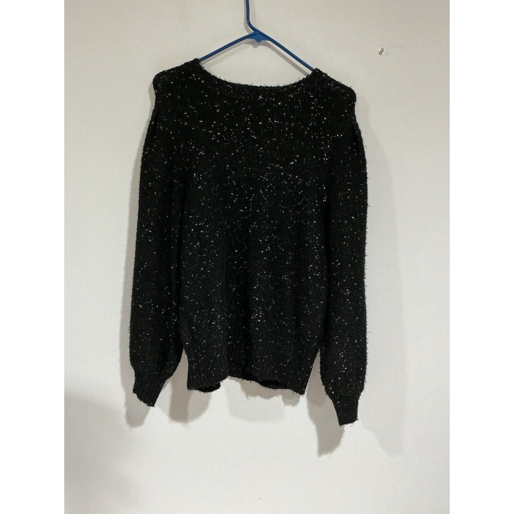 Womans Vylette Black W/ Silver Sparkles Pullover Balloon Long Sleeve Sweater L